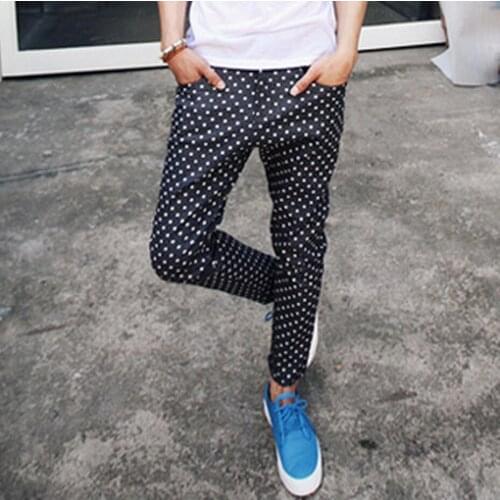 30-44 ! 2016 New Mens clothing Plus size the boys male personality round polka dot jeans trousers singer costumes