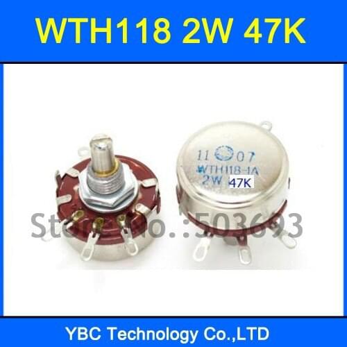 Free Shipping 10pcs/lot WTH118 1A 2W 47K Rotary Taper Potentiometer WTH118-1A