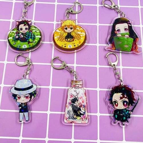 Demon Slayer Keychain For Woman Kimetsu No Yaiba Kamado Key Rings Agatsuma Zenitsu Rengoku Kyoujurou Acrylic Key Holder For Kids