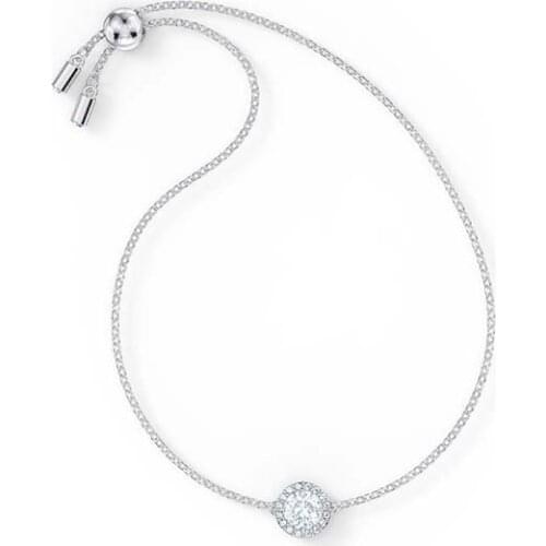 Brand 1:1 Elegant Temperament Diamond Round Crystal Adjustable Silver Sliding Bracelet Luxury and Exquisite Lady Silver Jewelry