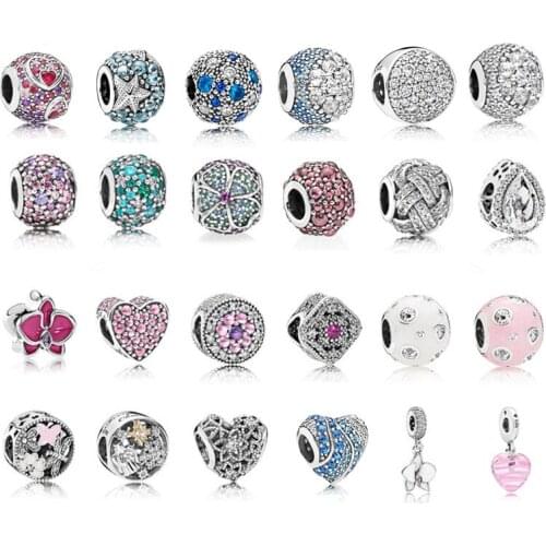 925 Sterling Silver Love Heart Cubic Zircon Charm Heart Bead Fit Pandora DIY Bracelet Necklace Silver 925 Fashion Jewelry