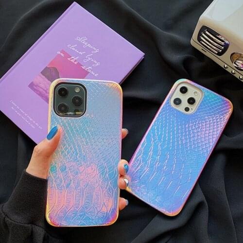 Laser Gradient Crocodile Texture Phone Case For iPhone 12 Pro 11 Pro Max XR X XS Max 7 8 Plus Case Soft Half-wrapped Phone Cover