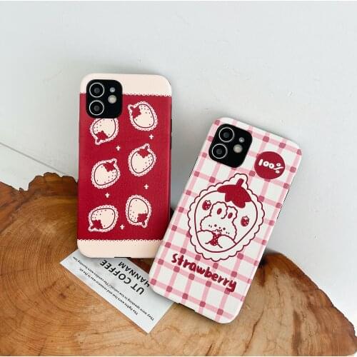 Korean Style Strawberry Bear Case for iPhone 12 Pro Max Back Phone Cover for 12 Mini 11 Pro Max X XS XR 8 7 Plus SE 2020 Capa