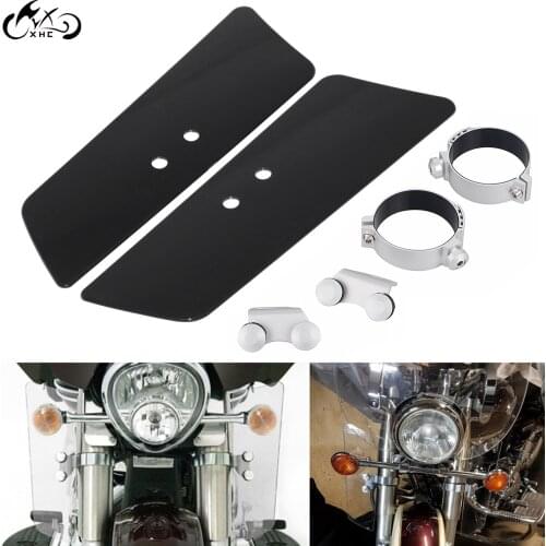 Motorcycle Black Wind Fork Deflectors Hardware Mounting Clamps Kit For Honda Shadow Suzuki C90T VL1500 Kawasaki Yamaha V Star