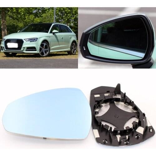 For Audi A3 Car Side View Door Wide-angle Rearview Mirror Blue Glass With Base Heated 2pcs