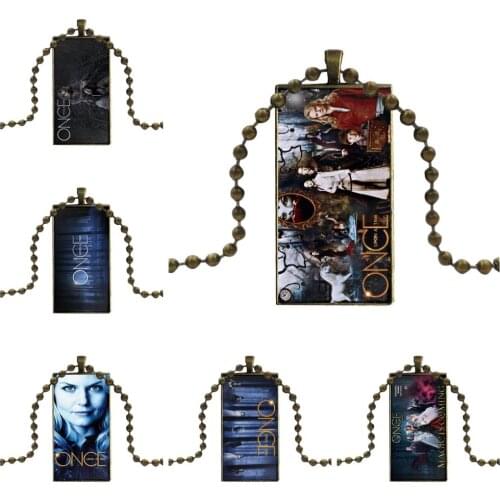 For Men Women Party Gift Glass Cabochon Pendant Necklace Rectangle Fashion Necklace Ctv Show Once Upon A Time
