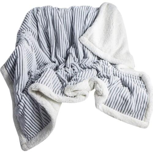 Fleece Blanket Soft Blanket Plush Fluffy Blanket Warm Cozy with Grey and White Strip Perfect Throw for All Seasons