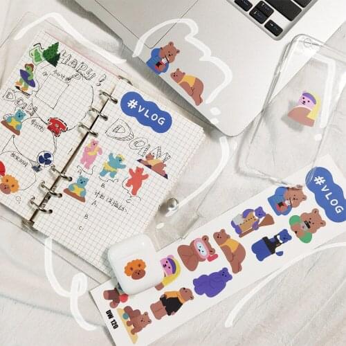 Ins Cartoon Retro Bear Rabbit Cute Stickers PVC Waterproof Labels Hand Account Mobile Phone Diy Decorative Sticker Stationery