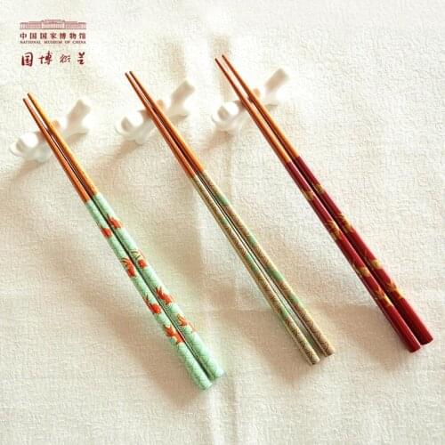 Chinese Chopsticks Wooden NATIONAL MUSEUM OF CHINA Goldfish Printing Pattern Traditional Sushi Chop Sticks Artwork Gift Palillos