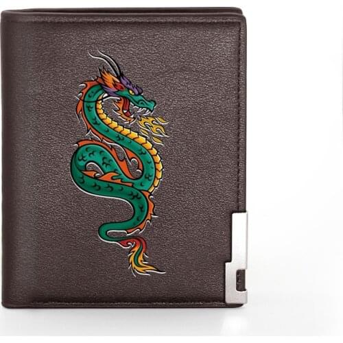 High Quality Sacred Dragon Wallet Brown Leather Purse Men Women Credit Card Holder Short Male Slim Coin Money Bags