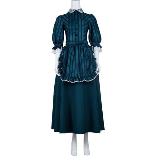 Haunted House Haunted Mansion Costume Green Stripes Maid Apron Dress Butler Castmember Ghost Costume Halloween Carnival Cosplay