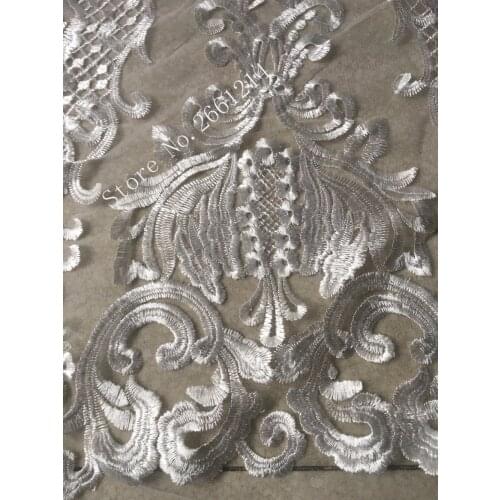 Pretty design JRB-81513 High quality 5 yards/pc embroidered African french lace net tulle fabric in white color