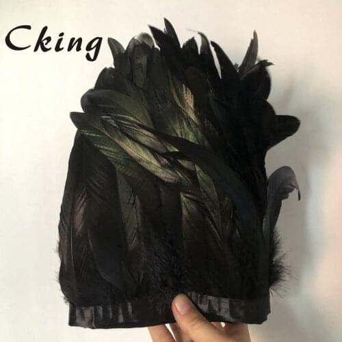 Black Color 2 meter 15-20 cm nature&real rooster coque feather trims ribbons fringes wedding festival party home decoration lace