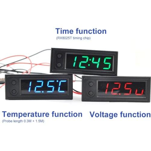DIY Multifunction High-precision clock inside and outside Car temperature Battery Voltage Monitor Panel Meter