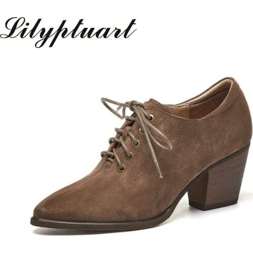 Spring and autumn lace-up high heels, fashionable and casual ladies high heels, simple and versatile leather low-top shoes