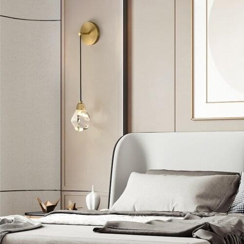 Modern light luxury wall lamp hall master bedroom bedside lamp background wall lamp decoration full copper crystal aisle led