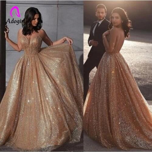 2020 New Womens A Line Glitter Princess Dress Champagne Spaghetti Straps Long Maxi Dresses Sparkly Evening Party Dress vestidos