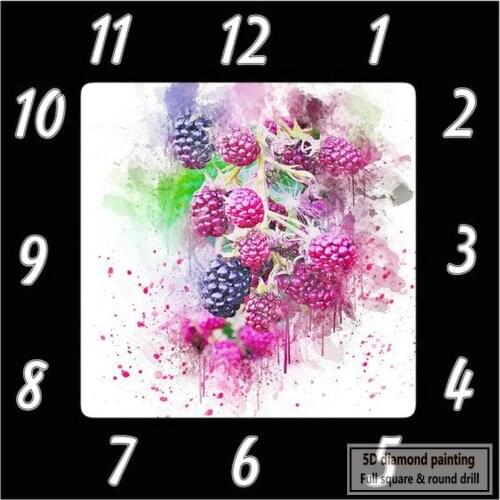 New 5d diy diamond painting wall clock fruit color icon diamond embroidery rhinestone mosaic decoration 40x40cm