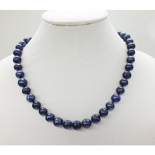 Wholesale! Last stock! 1PCS 9-10MM Dark Blue Freshwater Pearl Necklace 18"