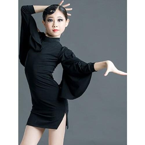 Latin Dance Dress Children Tango Rumba Cha Cha Samba Salsa Dancing Stage Wear Girls Black Thin Latin Practice Clothes DN6153