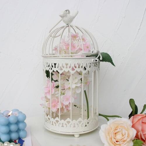 Middle Outdoor iron garden wrought metal birdcage white bird cage with Bird hook decoration hanging flowerpot succulent plants