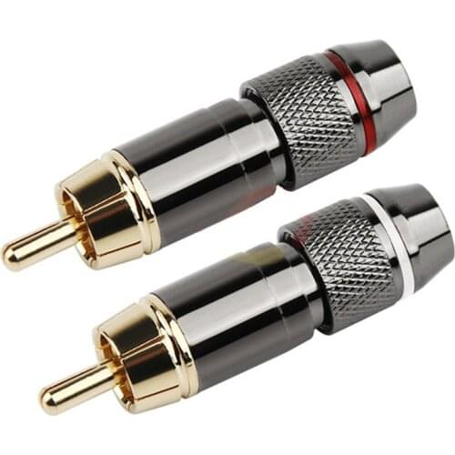 2pcs RCA Connector Male Plug High Quality Gold Plated RCA Jack Wire Connectors Speaker Phono Plugs Audio Adapter Red Black