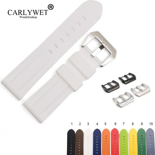 CARLYWET 22 24mm Wholesale White Black Brown Waterproof Silicone Rubber Replacement Watch Band Loops Strap For Panerai Luminor