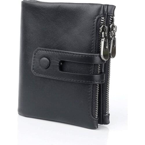 Luxury Crazy Horse Oil Leather RFID Mens Short Wallets Hasp Vintage Male Purse Coin Pouch Multi-functional Cards Zipper Wallet
