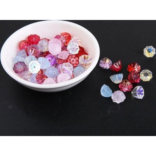 2020 Summer style color print cartoon flowers Little Lotus shape glass beads diy jewelry earring/bracelet/necklace accessory