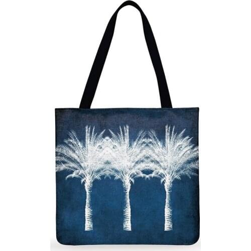 Foldable Shopping Bag Ladies Shoulder Bag Blue Banana Tree Printed Tote Bag Outdoor Reusable Beach Tote Women Casual Tote Bag