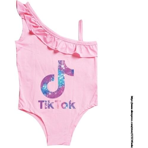 Tik Tok Girls One Piece Swimsuit Kids Summer Swimwear Children Girls Beachwear 2~10Year Girls Swimsuit