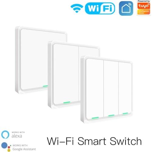 Tuya Smart Wifi Light Switch Push Button Panel Wall Switch Neutral Wire Required Multi-control Works With Alexa Google Home