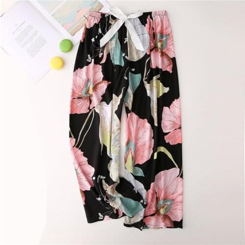 Spring And Summer Chinese Style Pattern Printed Family Pants Thin Comfortable Sleeping Pants Loose Wide Leg Cotton Pants