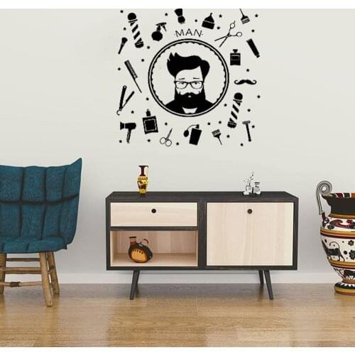 Barber Shop Vinyl Decal Hairdressing Man Salon Wall Sticker Hipster Barber Life Barber Vinyl Art Interior Decor Murals DW4754