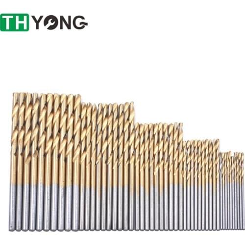 50Pcs HSS High Speed Steel Titanium Coated Twist Drill Bit Set Power Hand Tools For Woodworking Plastic 1.0/1.5/2.0/2.5/3.0mm