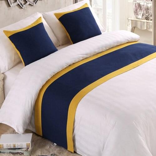 Yellow- blue stripe bed flag Pure color Hotel bed tail towel High-grade table runner Multi-size bed flag Customizable
