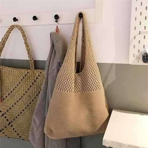 New Retro Crochet Beach Handbag for Girls Summer Hollow Out Hand Woven Totes Shoulder Bag Women Hollow Knitting Handbag Capacity