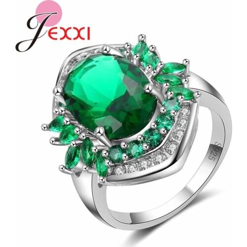 Multicolor Flower 925 Sterling Silver Finger Rings For Ladies Luxury Green CZ Zirconia Wedding Rings For Female Handmade