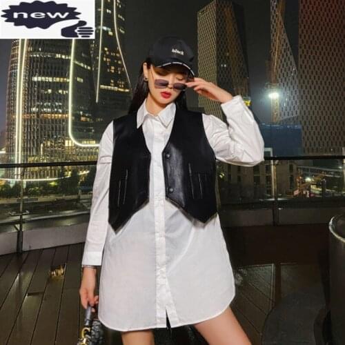 Women Pu Leather Vest Autumn V-Neck Sleeveless Cargo Jacket Fashion Short Vests Streetwear Single Breasted Motorcycle Waistcoat