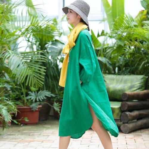 Spring Summer Long Lantern Sleeve Casual Vacation Split Long Dress 2020 Women New Fashion Stand Collar Straight Dress Plus Size