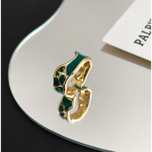 AOMU Simple Vintage Personality Green Handmade Enamel Ring Irregular Geometric Dotopen Finger Rings for Women Party Accessories