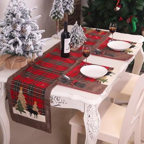 1pcs Plaid Christmas Home Table Runner Table Mat Hotel Coaster Restaurant Tablecloth Hotel Dinner Party Table Flag Placemat
