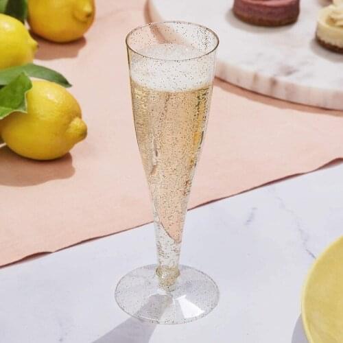 20pcs Gold Glitter Plastic Champagne Flutes Disposable Cups Toasting Glasses Wedding Baby Shower Party Supplies Y5JC