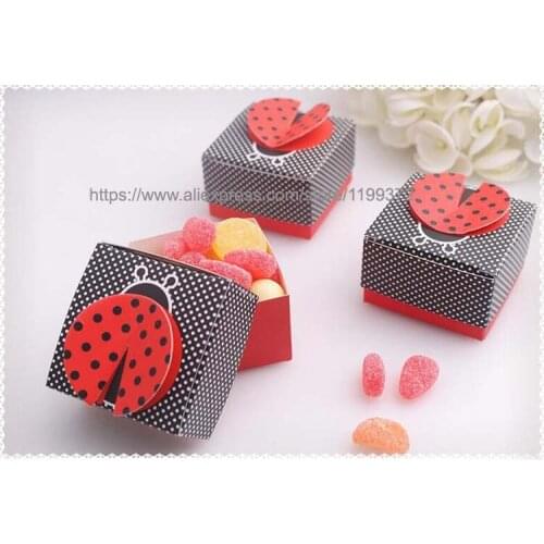 200pcs Ladybug Pattern wedding Party favors candy box Baby shower Gift Boxes Paper