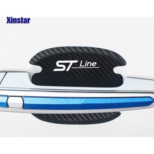 4pcs Carbon Fiber ST STLINE Car Door Handle Protection Sticker For Ford Fiesta Mondeo Fusion Escape Edge Ecosport Kuga Focus