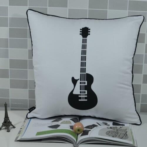45*45 CM Modern Fashion White Guitar Print Peach Skin Fabric Throw Pillow Cover for Bedding