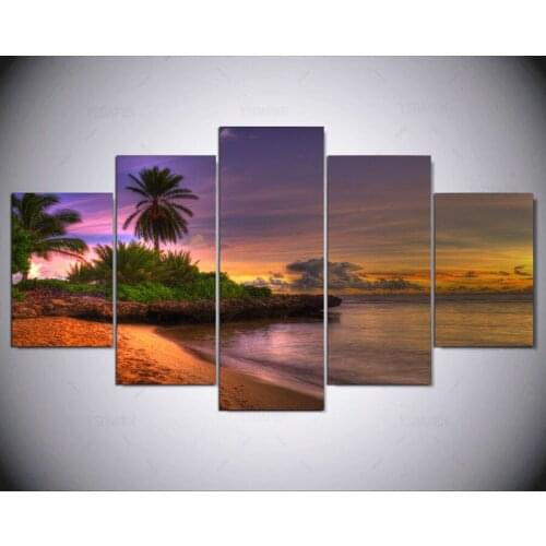 5 panel modern Beach Sunset New hd Art print canvas art wall framed paintings for living room wall picture ny-1344