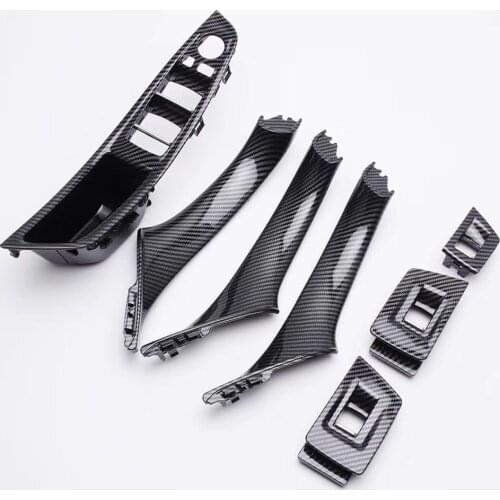 7 PCS New Interior Door Carbon Fiber Pull Handle Window Switch Panel Set For BMW 5 Series F10 F11 F18 520i 523i 525i 528i 535i