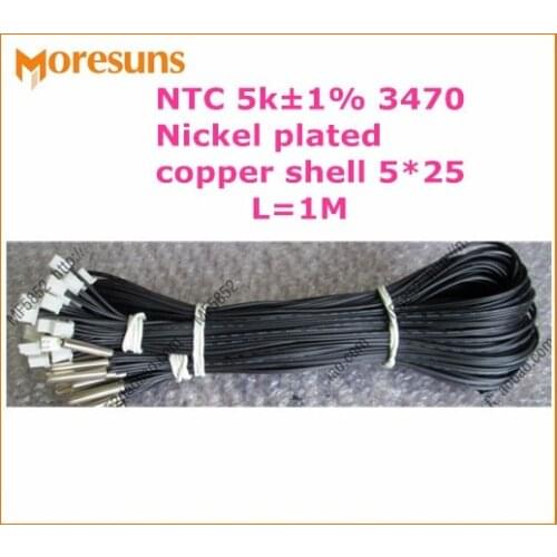 Free Ship 5K 1% 3470 NTC temperature sensor 5*25mm nickel plated copper shell length 1M NTC Sensor