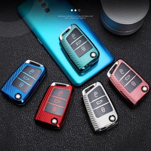 Car Key Case Shell Cover & Chain Fob For VW MK6 Golf R MK7 Tiguan/SEAT For Skoda Kodiaq/Octavia/Audi A1 TPU Remote Key Cover